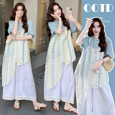 批发孕妇套装泡泡袖上衣多巴胺罩衫吊带裙白色<b class='q'>宽松</b>阔腿裤孕妇三件套