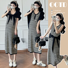 批发实拍 现  孕妇连衣裙时尚设计感百搭针织披肩背心连衣裙两件套