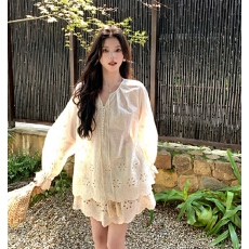 批发孕妇套装<b class='q'>百搭</b>棉布刺绣小香风长袖薄款上衣重工蕾丝长袖防晒套装
