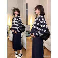2026新款针织孕妇毛衣套装条纹上衣+半身裙孕妇套装