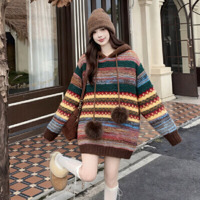 출산 착용 느긋한 캐주얼 색상 스트라이프 스웨터 2026 가을 겨울 새로운 임산부 루즈핏 니트 스웨터 맨위