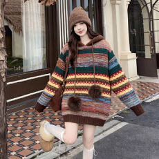 批发孕妇装慵懒<b class='q'>休闲</b>彩色条纹毛衣2026秋冬新款孕妇宽松针织衫上衣