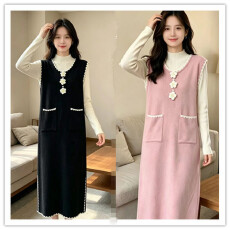 批发<b class='q'>孕妇</b><b class='q'>花朵</b>针织背心裙套装温柔风圆领长袖内搭打底衫<b class='q'>宽松</b>显瘦连衣裙