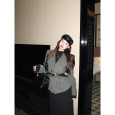 批发实拍实价 高级感翻领长袖夹棉毛呢大衣外套+长款收腰打底<b class='q'>连衣裙</b>