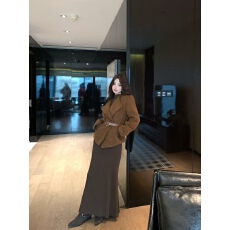 批发实拍实价 高级感翻领长袖夹棉毛呢大衣外套+长款收腰打底连衣裙