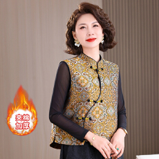 批发实拍2025冬季新款锦缎中式唐装<b class='q'>中国风</b>外套夹棉女短款盘扣马夹