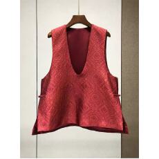 批发欧洲站2026春夏新中式国风提花深V领人丝开叉宽松<b class='q'>百搭</b>马甲背心女