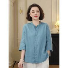 批发亚麻衬衫2026夏季新款透气百搭时尚减龄小衫女圆领上衣潮