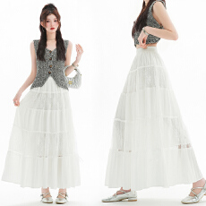 批发实拍  白色蛋糕半身裙2026新款夏季高腰法式a字大摆绝美裙子