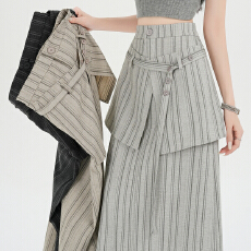 批发实拍 2026新款简约开叉百搭<b class='q'>条纹</b>高腰<b class='q'>半身裙</b>配屁帘女