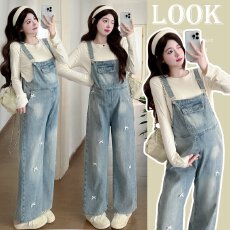 批发实拍2026现孕妇重工<b class='q'>烫钻</b>蝴蝶结牛仔背带<b class='q'>裤</b>接棉<b class='q'>T</b><b class='q'>恤</b>孕妇<b class='q'>两件</b>套