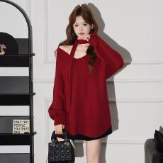 批发现 孕妇装秋冬2025新款秋冬外穿中长款毛衣配飘带两件套毛衣女