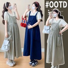 批发实拍2026新款<b class='q'>孕妇</b><b class='q'>背带裙</b>系带显瘦工装背带裙+打底衫<b class='q'>连衣裙</b>两件套