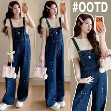 批发2026新款实拍现孕妇<b class='q'>牛仔</b>背带裤+短袖<b class='q'>上衣</b>孕妇背带裤套装