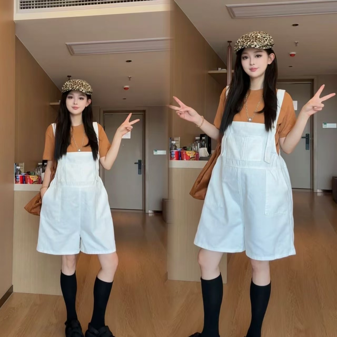 2026 새로운 지금 임산부 데님 멜빵 반바지 반팔 맨위 임산부 멜빵 바지 세트