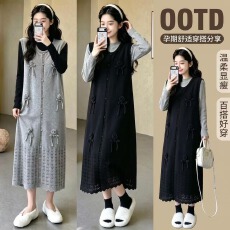 批发实拍 <b class='q'>孕妇</b><b class='q'>秋季</b>新款针织上衣+设计感花朵<b class='q'>大码</b>马甲针织裙套装