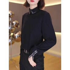 批发烫钻<b class='q'>翻领</b>洋气打底衫女内搭秋冬2024新款百搭加厚保暖<b class='q'>t</b><b class='q'>恤</b>长袖上衣