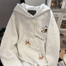 批发韩系学院风<b class='q'>可爱</b>小熊猫刺绣卫衣女冬季加绒加厚高级感连帽上衣外套