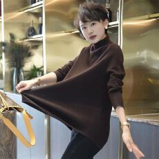 批发【松弛感】秋冬咖色宽松显瘦半高领上衣百搭显瘦<b class='q'>中长款</b>圆领<b class='q'>打底衫</b>