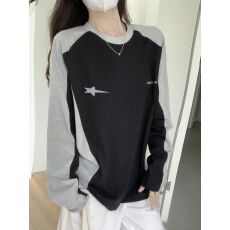 批发26支纯棉（100%棉） <b class='q'>长袖</b><b class='q'>T</b><b class='q'>恤</b>女微透纯色宽松上衣春装