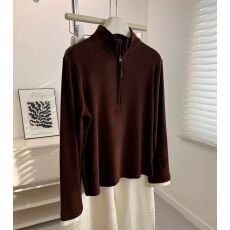 批发280克德绒 240斤半拉链立领长袖T恤女修身显瘦bf风小众上衣