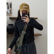 批发【官图】修身短款拉链上衣女新款内搭石墨烯碳咖绒保暖<b class='q'>运动</b>外套