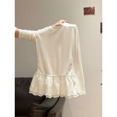 批发【官图实价】 法国细罗纹蕾丝花边下摆长袖<b class='q'>T</b><b class='q'>恤</b>磨毛保暖内搭打底衫