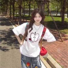 可爱卡通苹果印花短袖女夏季新款宽松休闲百搭上衣T恤
