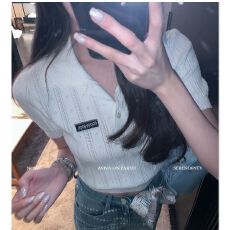 批发<b class='q'>包</b><b class='q'>芯</b>纱】学院风白色麻花冰<b class='q'>丝</b>收腰上衣polo领修身短袖T恤