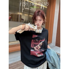 批发美式复古<b class='q'>欧美</b>人像印花宽松圆领短袖<b class='q'>T</b><b class='q'>恤</b>