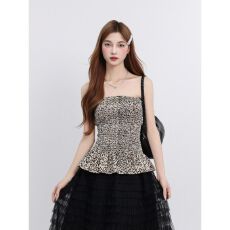 批发美式豹纹抹胸背心吊带设计感小众外穿新款别致辣妹无袖上衣女