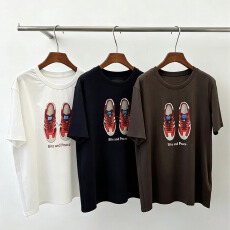 批发韩国东大门2026春夏新款鞋子印花短袖T恤女休闲宽松百搭半袖<b class='q'>上衣</b>