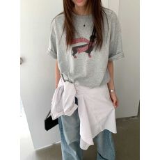 韩国东大门休闲百搭宽松腊肠狗印花纯棉圆领短袖T恤