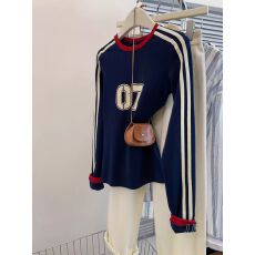 批发40支纯棉（92棉/8氨纶）<b class='q'>秋</b>装长袖T恤女撞色条纹印花