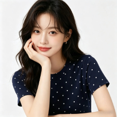 批发美式复古风波点短袖T恤女夏装<b class='q'>修身</b>圆领上衣潮流正肩