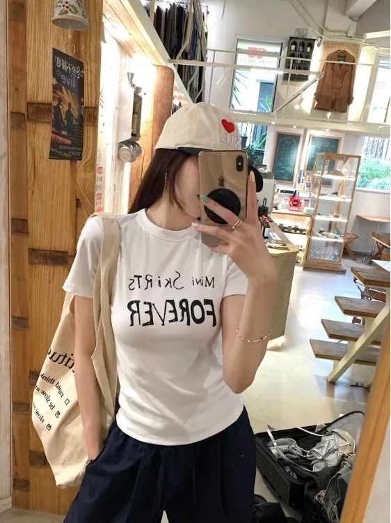 있음 선적 순면 40 220 그램 92 면 8 암모니아 Lun 긍정적 인 어깨 반팔 티셔츠 여성 프린트