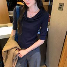 批发五分<b class='q'>袖</b>上衣灰色荡领打底衫<b class='q'>T</b><b class='q'>恤</b>女