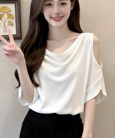 1 1 와 사고 방식 260g+ 원본 솜씨 여름 새로운 느긋한 느슨함 센스 흔들다 칼라 반팔 티셔츠 여성