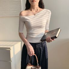 批发【1×1随心裁260g+原版做工】斜肩<b class='q'>打底衫</b>女露肩中袖<b class='q'>莫代尔</b>上衣