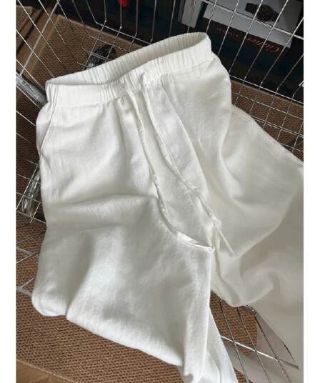 원본 원단 네리 240 kg 화이트 주간 실크 아마 캐주얼 바지 여성 오래된 돈 바람 와이드 레그 팬츠