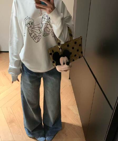 후아 면 복합 얇은 스타일 320 그램 털이 있는 420g 헝겊 프린트 루즈핏 라운드 넥 후드티 여성