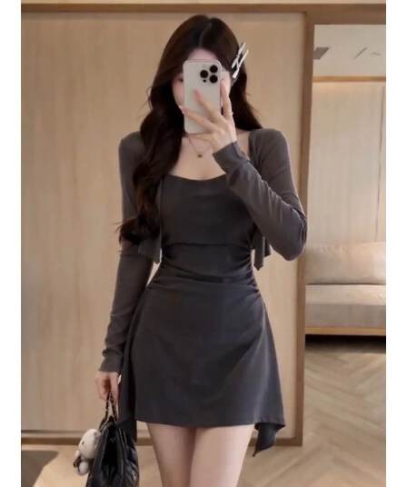 무료 자르다 프랑스식 디자인 센스 허리 수축 슬립 드레스 여름 새로운 자외선 차단 오픈 가디건 아름다운 잘 생긴 ~ 중 세트