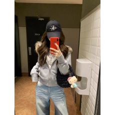 批发官图华棉复合 薄款/加绒  可拆卸毛领连帽卫衣女开衫外套女