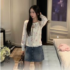 批发轻薄微透软糯印花针织罩衫女款韩版宽松防晒衫T恤上衣