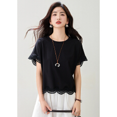 批发实拍◆有◆黑色设计感<b class='q'>短袖</b>t恤女2026夏宽松大码胖mm高级上衣