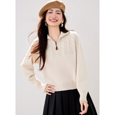 批发实拍◆有◆2025年冬季<b class='q'>时尚</b>纯色软糯立领半拉链麻花针织衫上衣