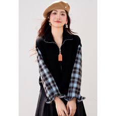 批发实拍◆有◆<b class='q'>格子衬衫</b>假两件毛衣马甲女设计感小众冬高领针织衫背心