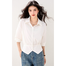批发实拍◆有◆短款收腰条纹衬衫女长袖2025秋季开叉<b class='q'>通勤</b>衬衣韩系上衣