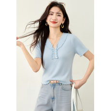 批发实拍◆有◆大码女装夏装波浪条纹蕾丝T恤微胖MM<b class='q'>宽松</b>短袖上衣