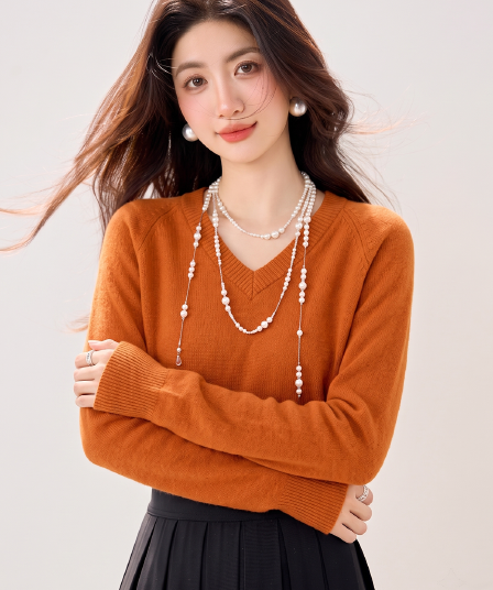 실사 있음 양모 V넥 루즈핏 스웨터 여자 가을 느긋한 바람 부드러운 찹쌀 맨위